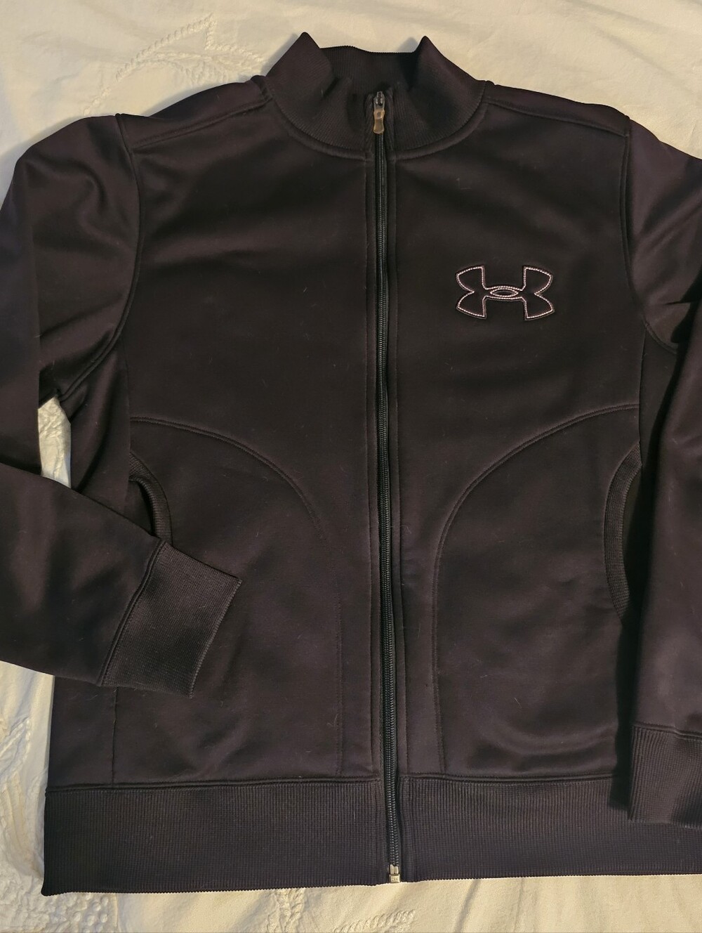 Under Armour Women's Black Full-Zip Bomber Jacket Pink Stitching